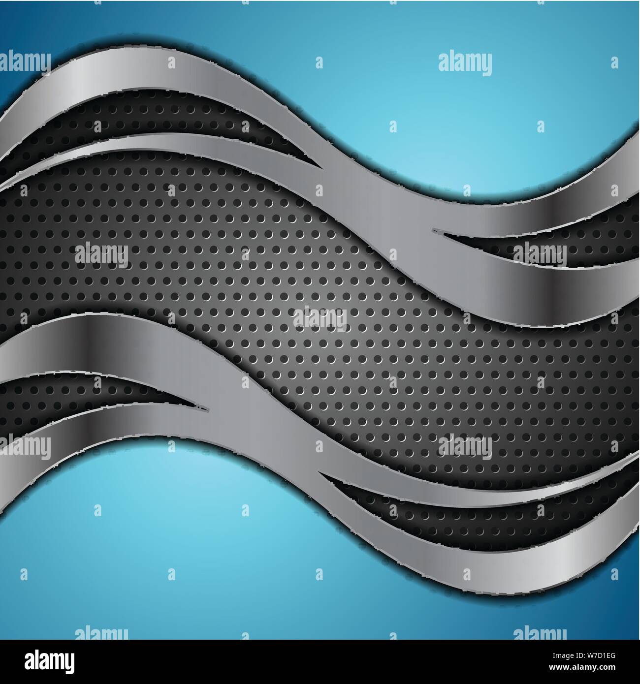 Dark metallic tech wavy abstract background. Vector chrome perforated design Stock Vector