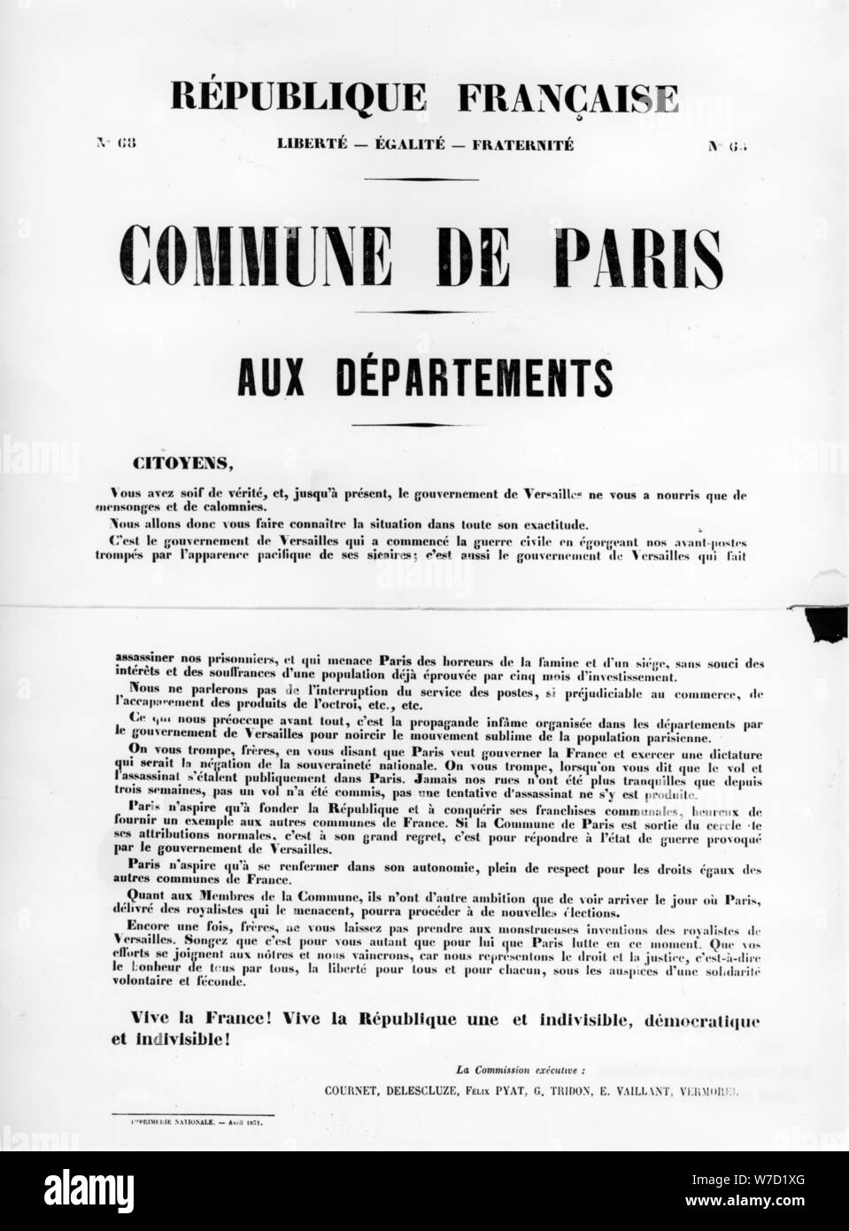 Commune de Paris, from French Political posters of the Paris Commune,  May 1871. Artist: Unknown Stock Photo