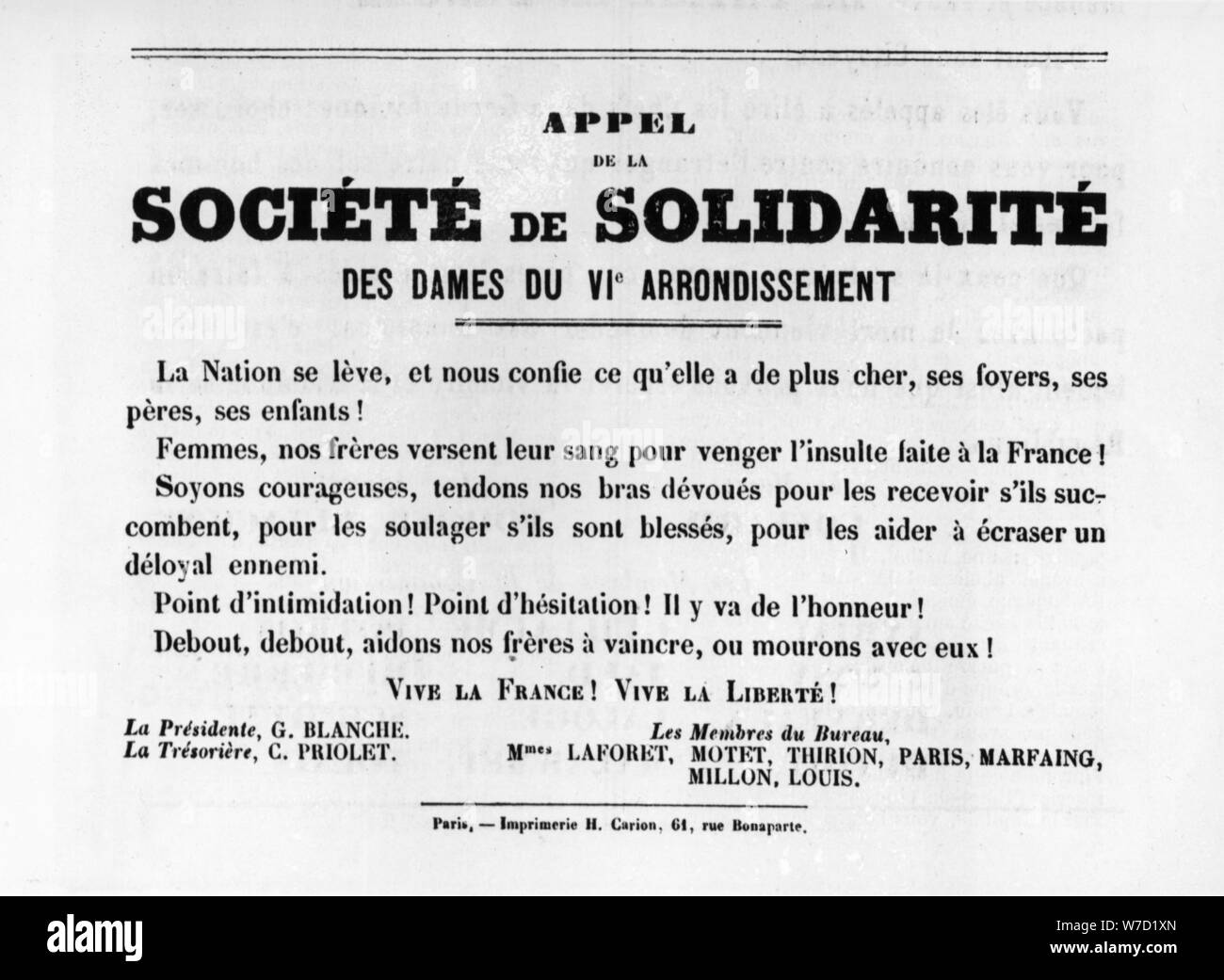 Societe de Solidarite, from French Political posters of the Paris Commune,  May 1871. Artist: Unknown Stock Photo