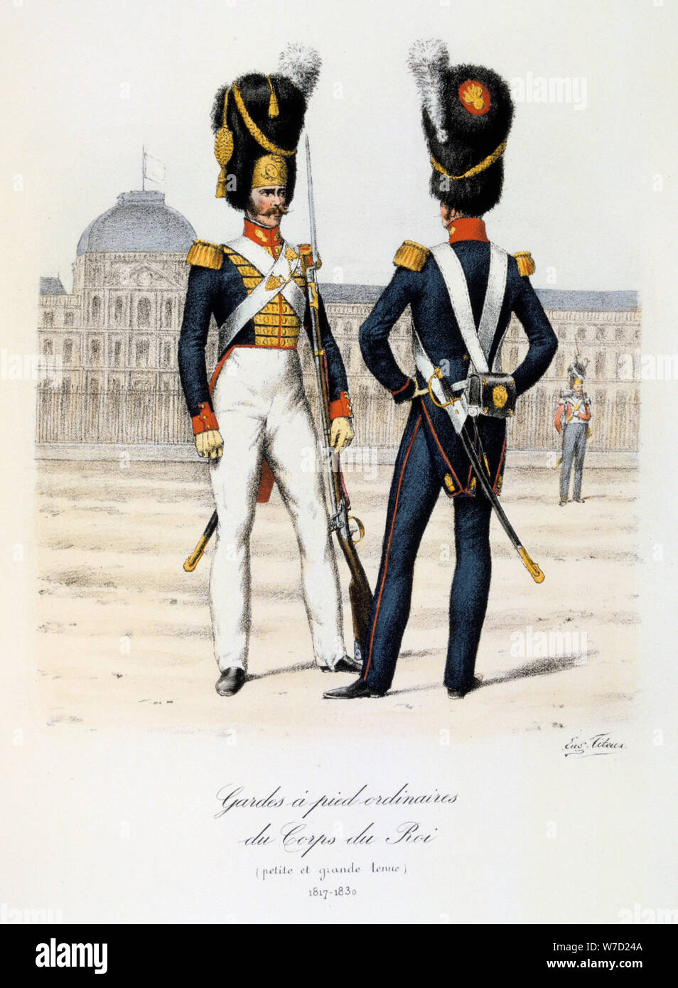 Gardes a pied ordinaires du Corps de Roi, petite and grande tenue, 1817-30 Artist: Eugene Titeux Stock Photo