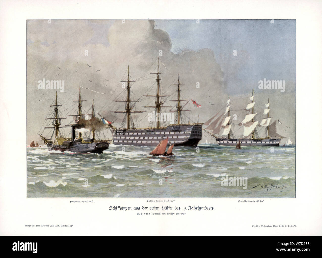 Ship types from the first half of the 19th century, (1900).Artist: Willy Stower Stock Photo