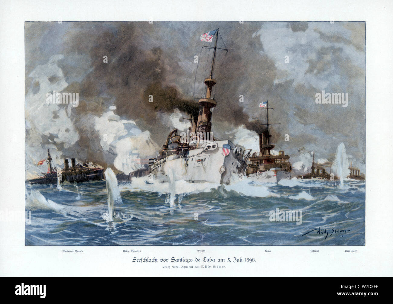 Battle of Santiago de Cuba, 3 July 1898 (1900).Artist: Willy Stower Stock Photo