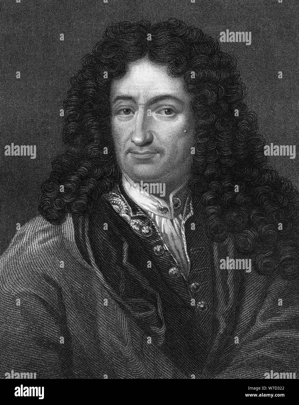 Gottfried Wilhelm von Leibniz, German philosopher and mathematician, (1836).Artist: B Holl Stock Photo