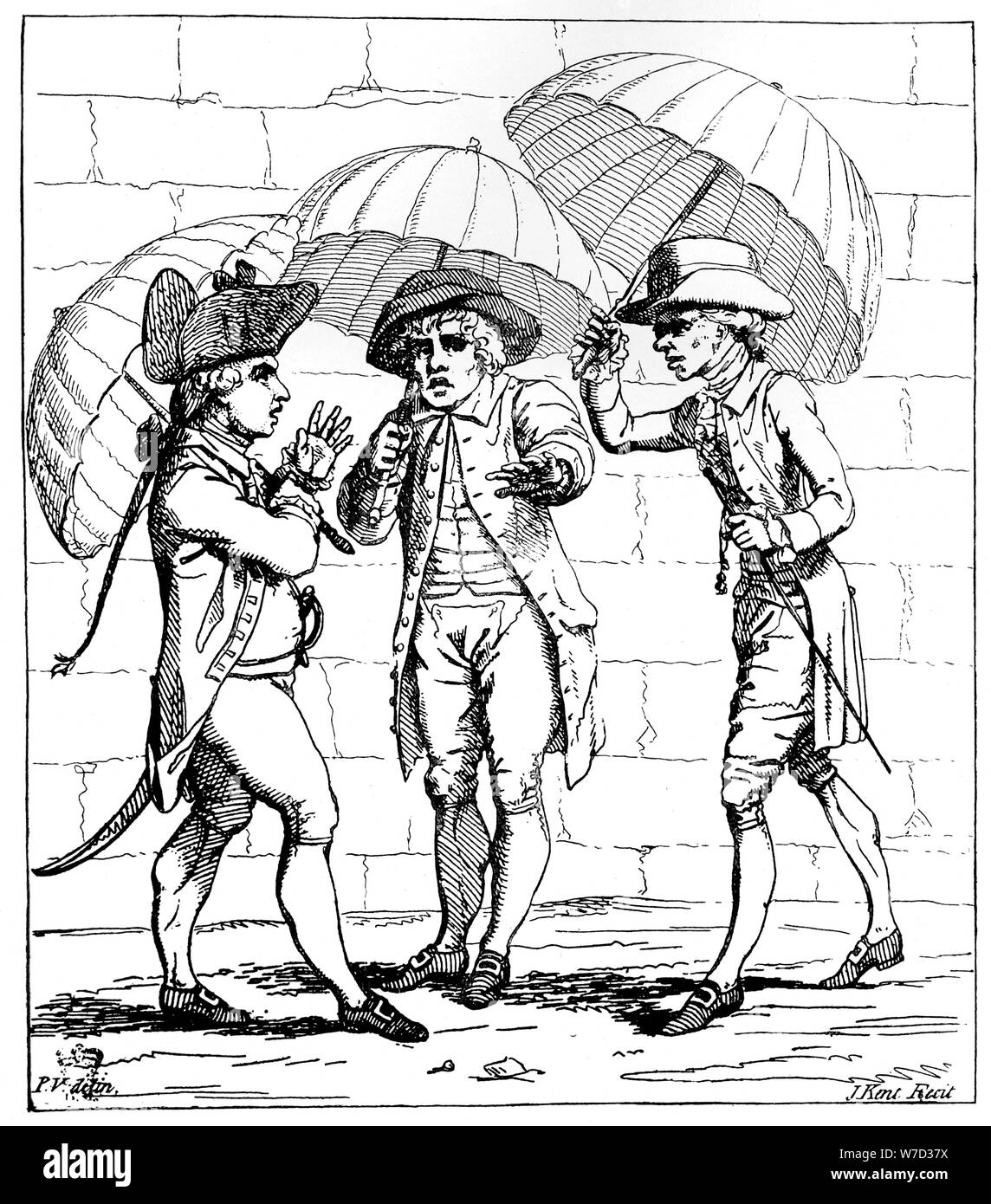 'A Meeting of Umbrellas' 1782. Artist: J Kent Stock Photo