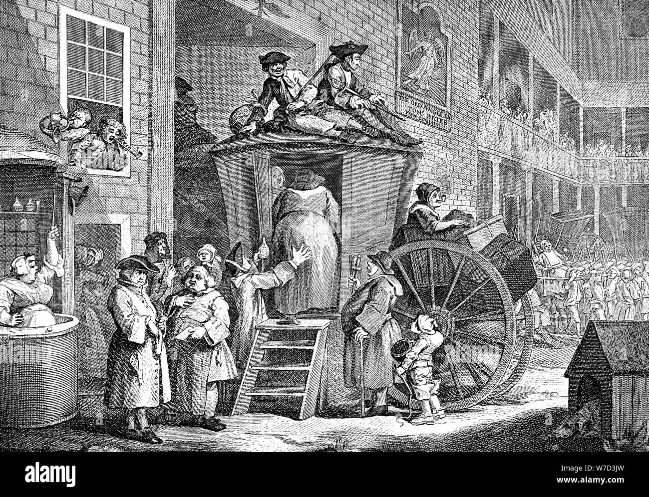 'The Stage Coach or Country Inn Yard', 1747. Artist: William Hogarth Stock Photo