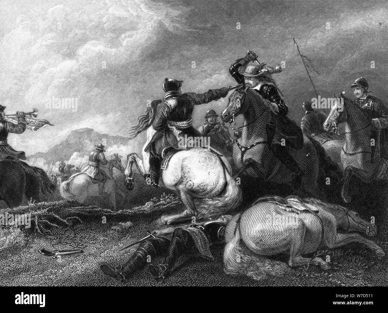Cromwell at the Battle of Marston Moor, 2 July 1644, (19th century). Artist: Unknown Stock Photo