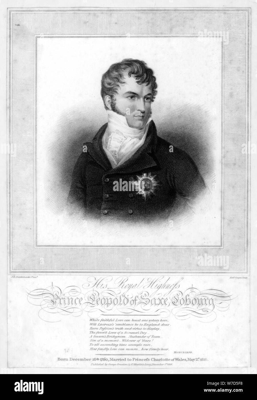 Prince Leopold George Christian Frederick of Saxe-Coburg-Saalfeld, 1818.Artist: Robert Cooper Stock Photo