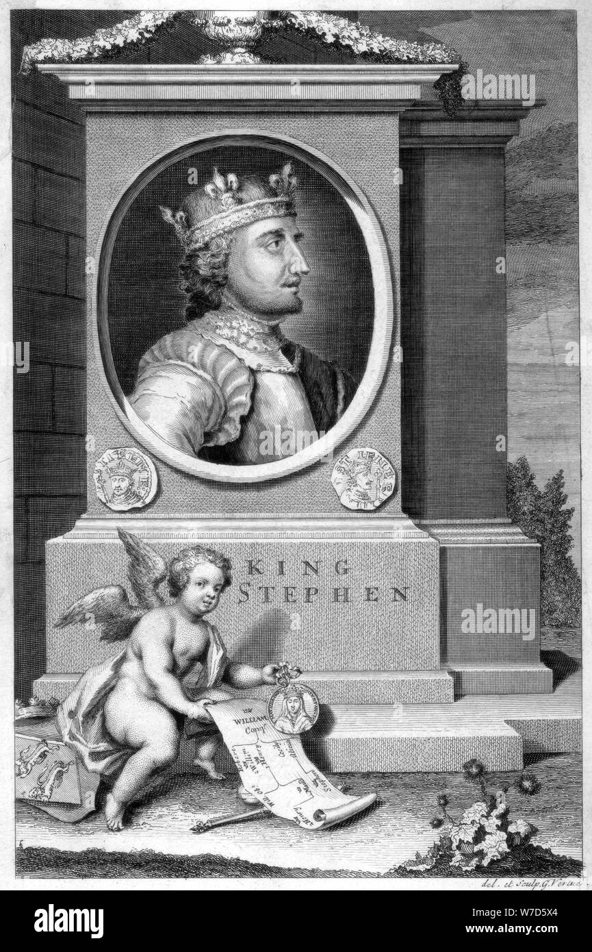 King Stephen (1096-1154), 18th century.Artist: George Vertue Stock Photo