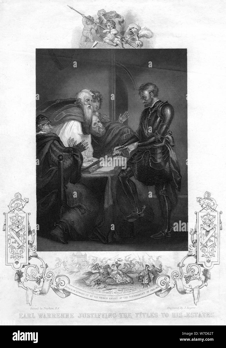 Earl Warenne justifying the title to his estates. Artist: J Rogers Stock Photo