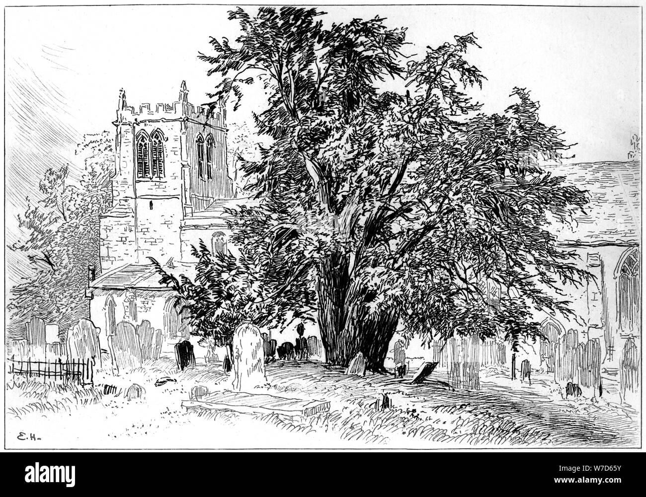 Snitterfield church, Snitterfield, Warwickshire, 1885.Artist: Edward Hull Stock Photo