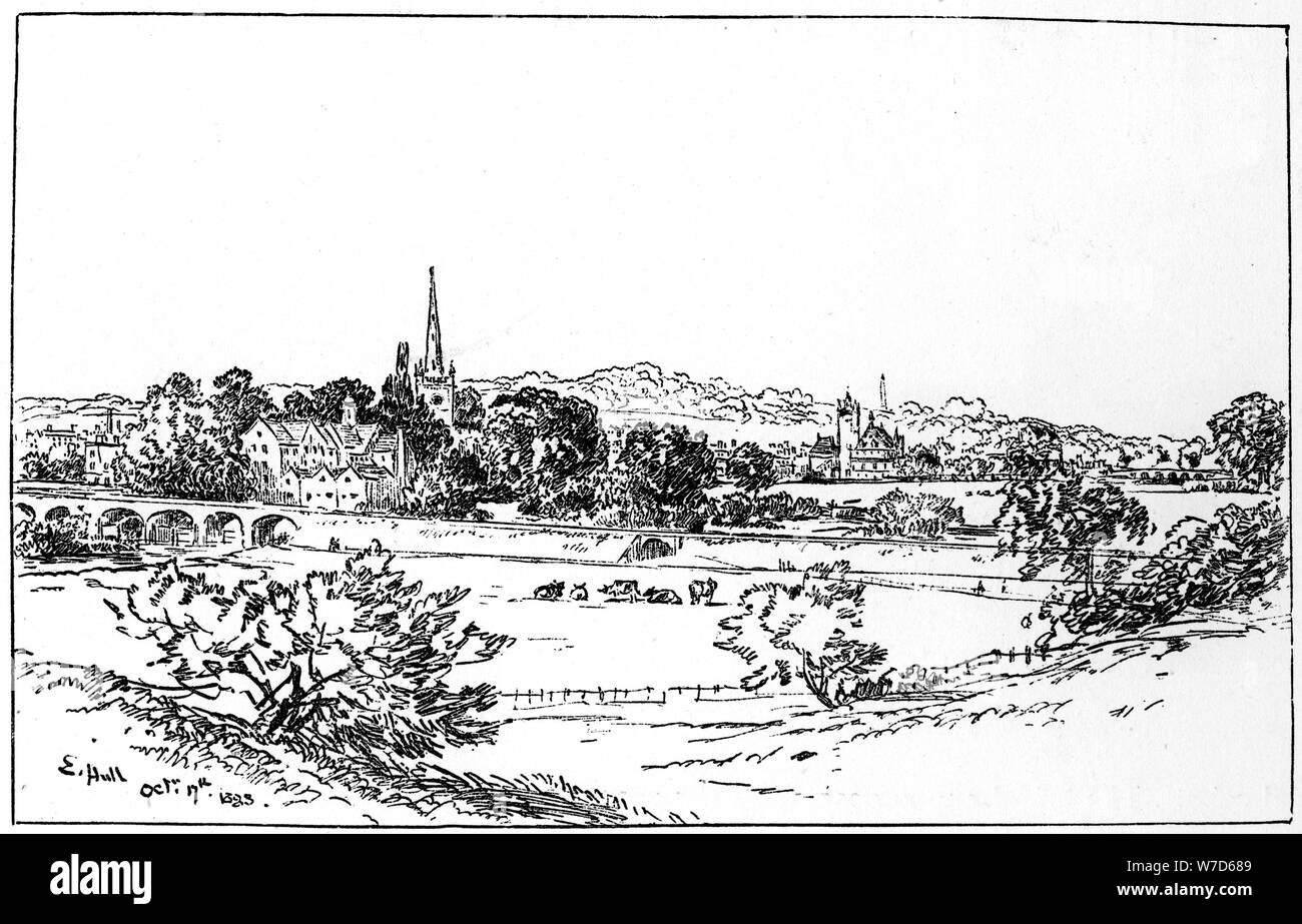 Stratford-upon-Avon, Warwickshire, as seen from the southeast, 1885.Artist: Edward Hull Stock Photo