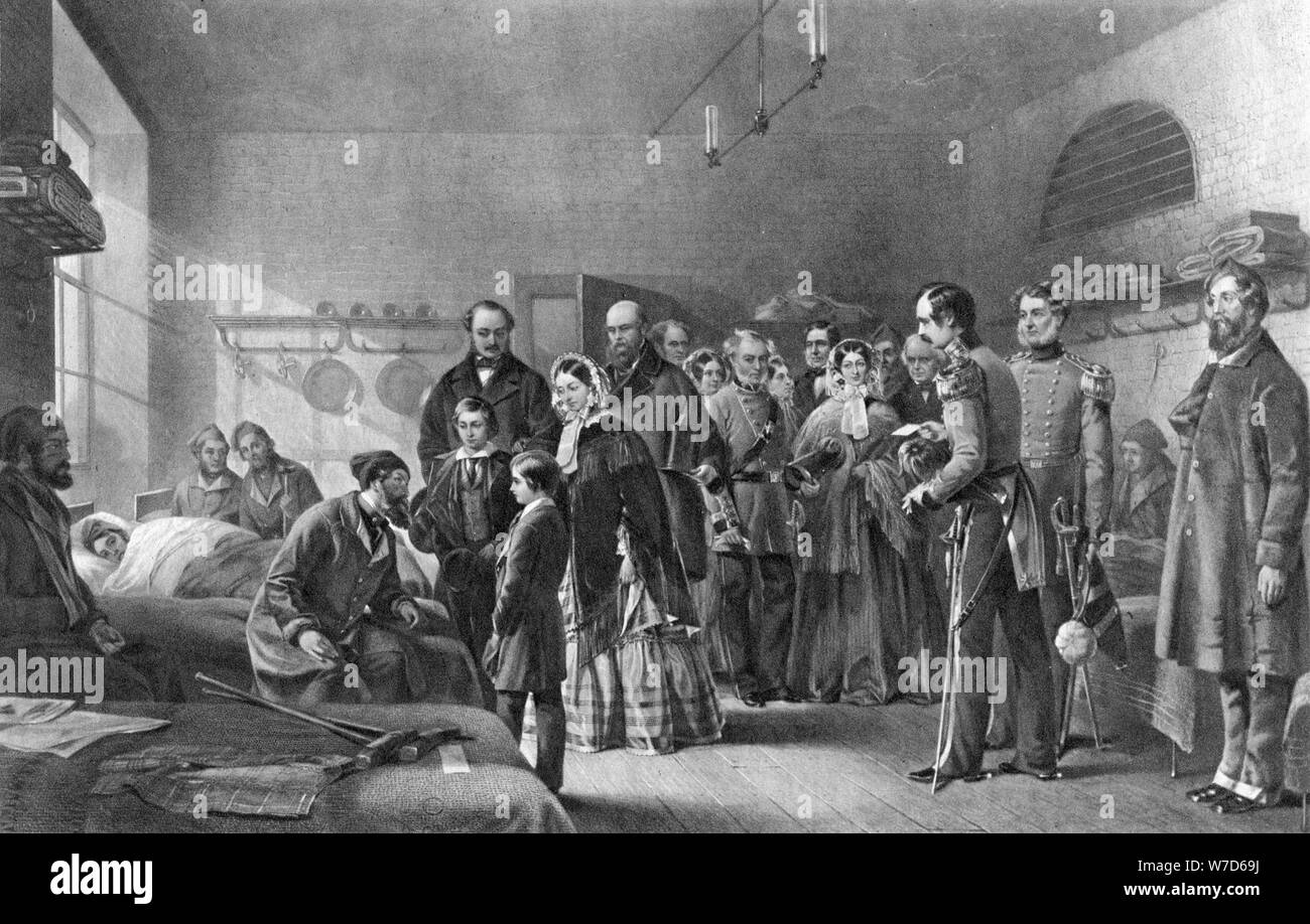 Queen Victoria (1819-1901) visiting wounded soldiers, 19th century. Artist: Unknown Stock Photo