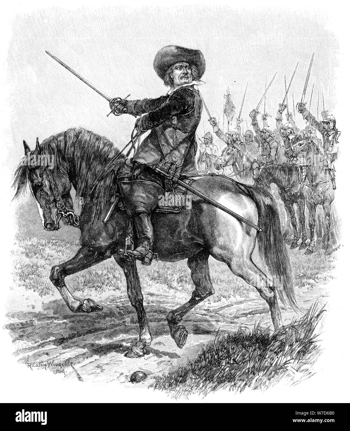 Cromwell at the Battle of Marston Moor, 2 July 1644, (19th century). Artist: Unknown Stock Photo