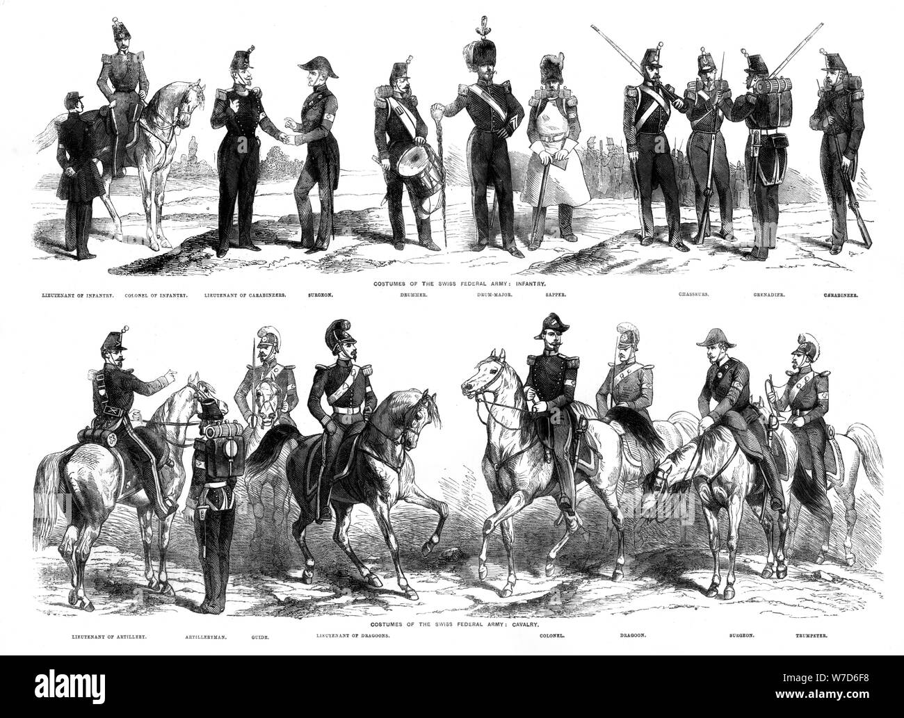 Costumes of the Swiss Federal Army, 1857. Artist: Unknown Stock Photo