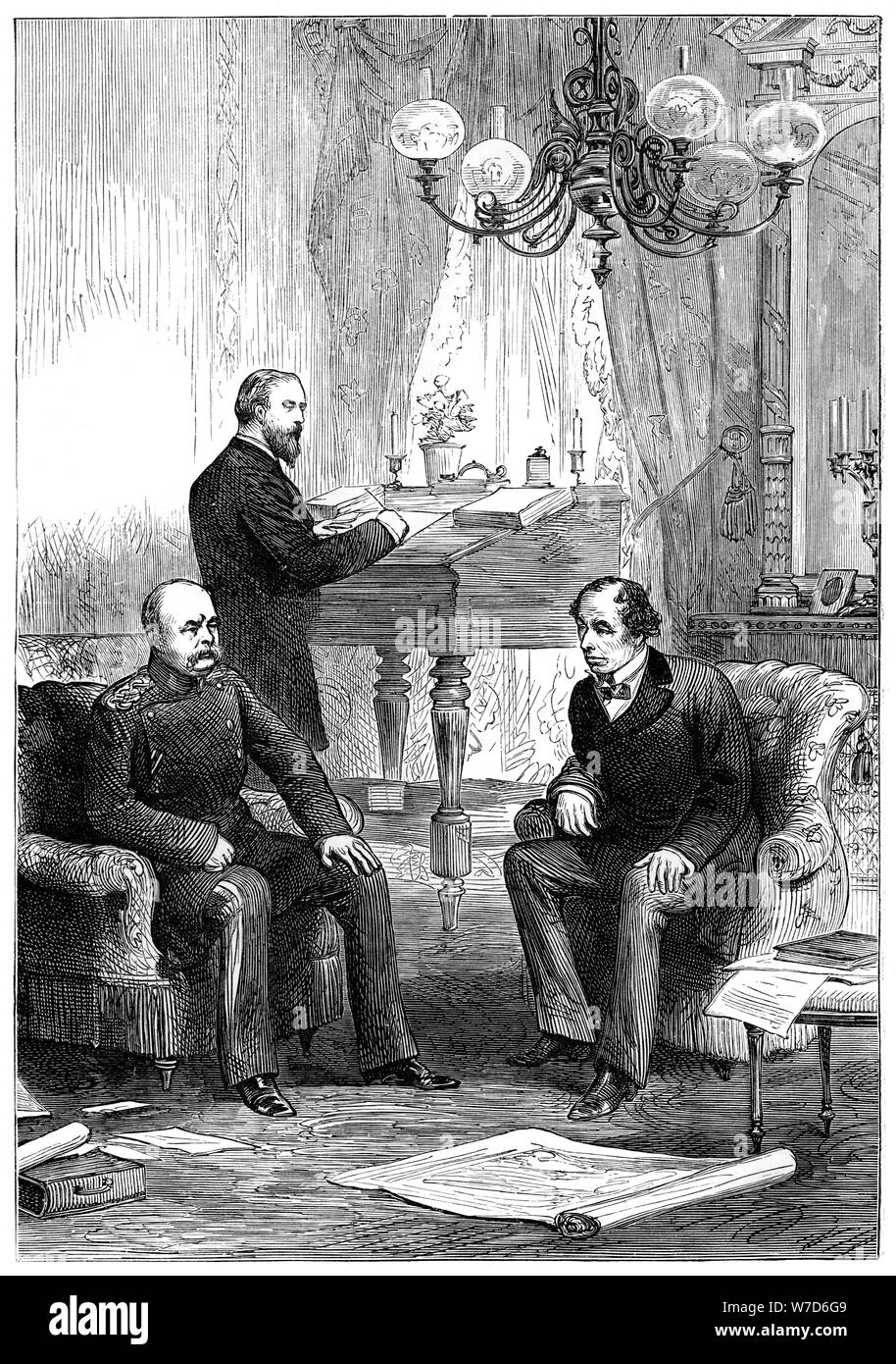 Benjamin Disraeli (1804-1881) meeting with Otto von Bismarck (1815-1898), Berlin, 1878. Artist: Unknown Stock Photo