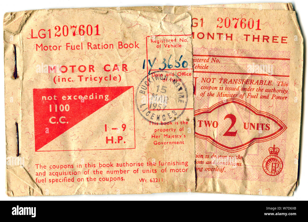Motor fuel ration book, 1957. Artist: Unknown Stock Photo