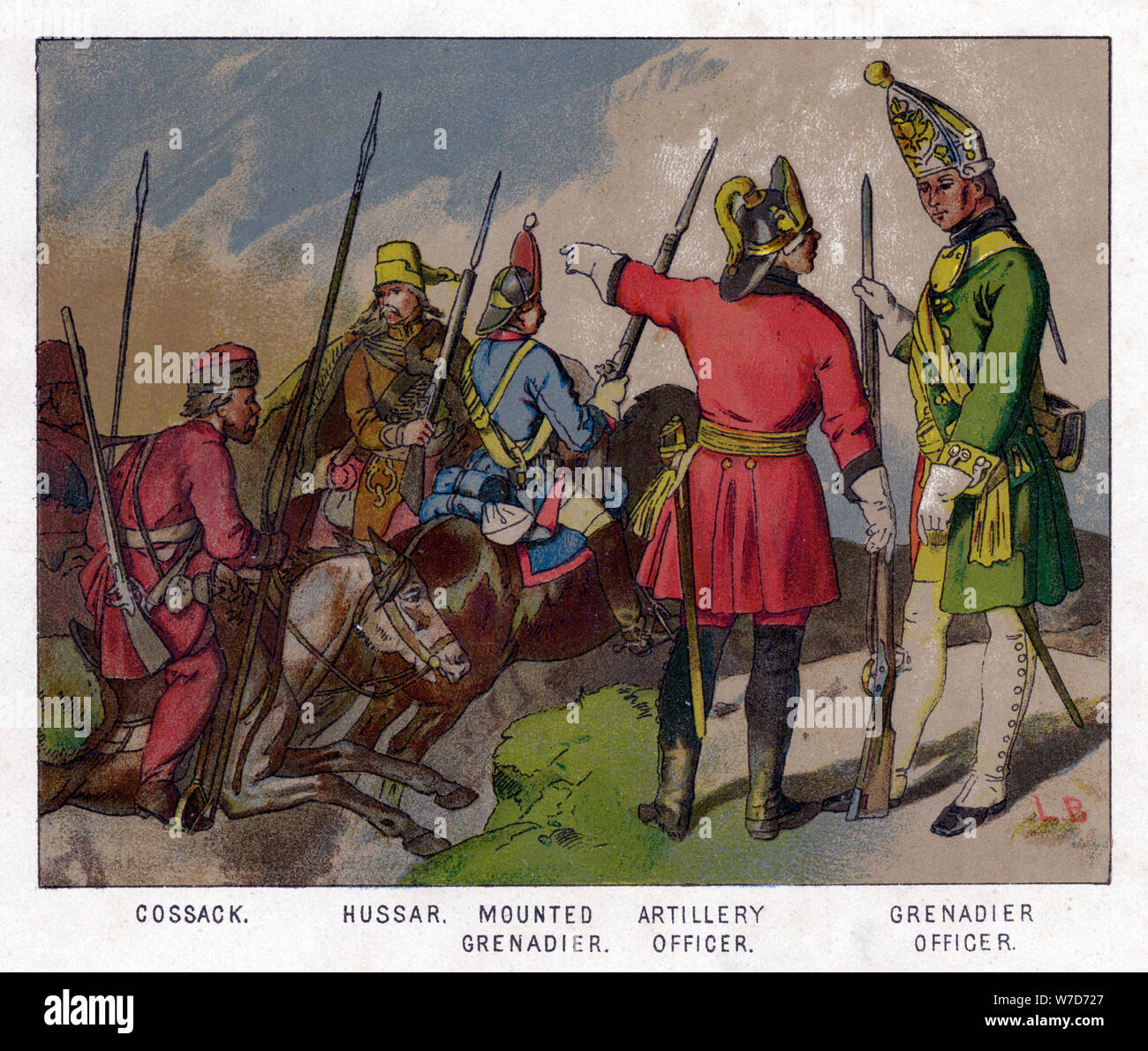 Russian soldiers of 1760 (19th centruy). Artist: Unknown Stock Photo ...