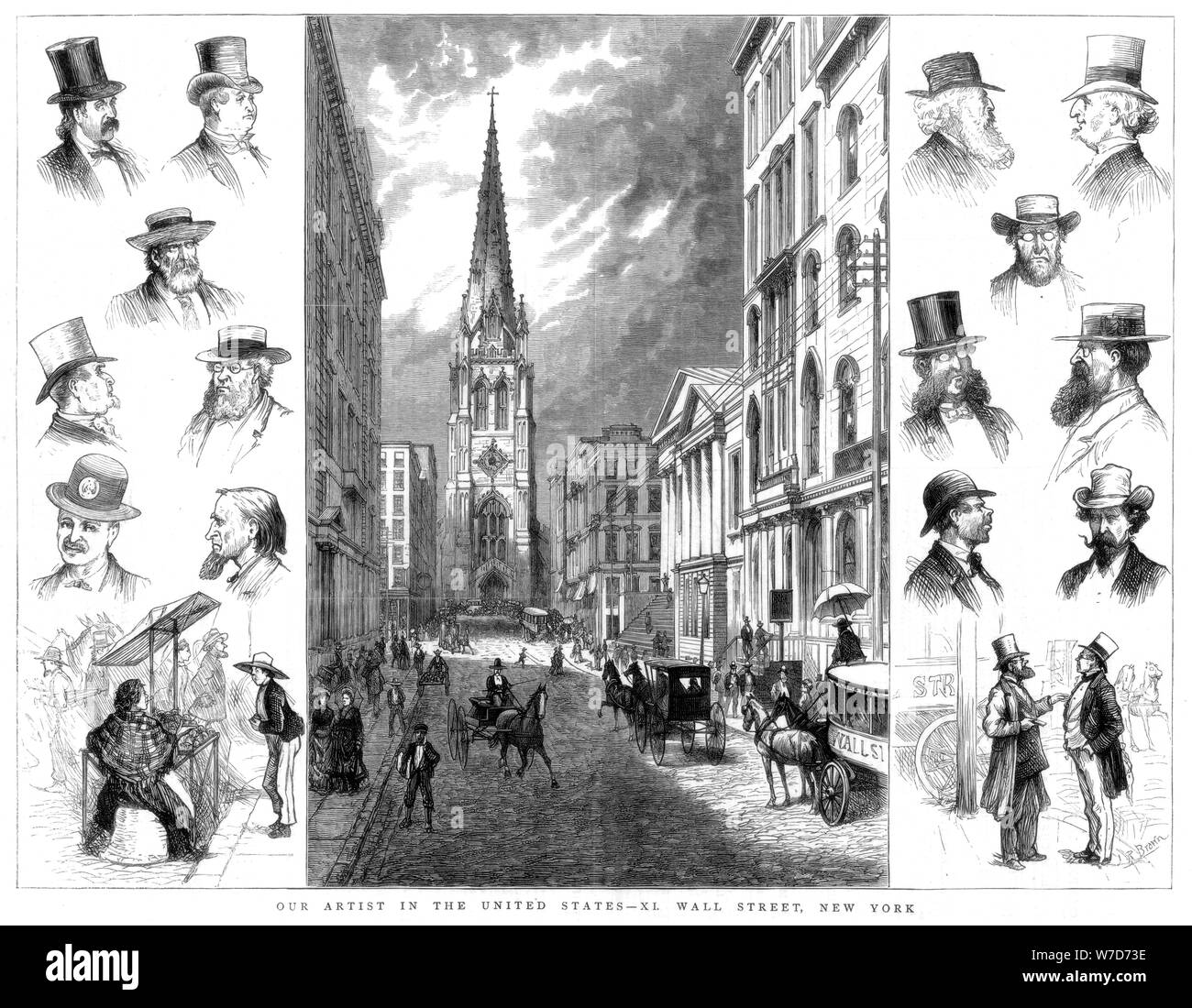 American businessmen and Wall Street, New York, USA, 1877. Artist