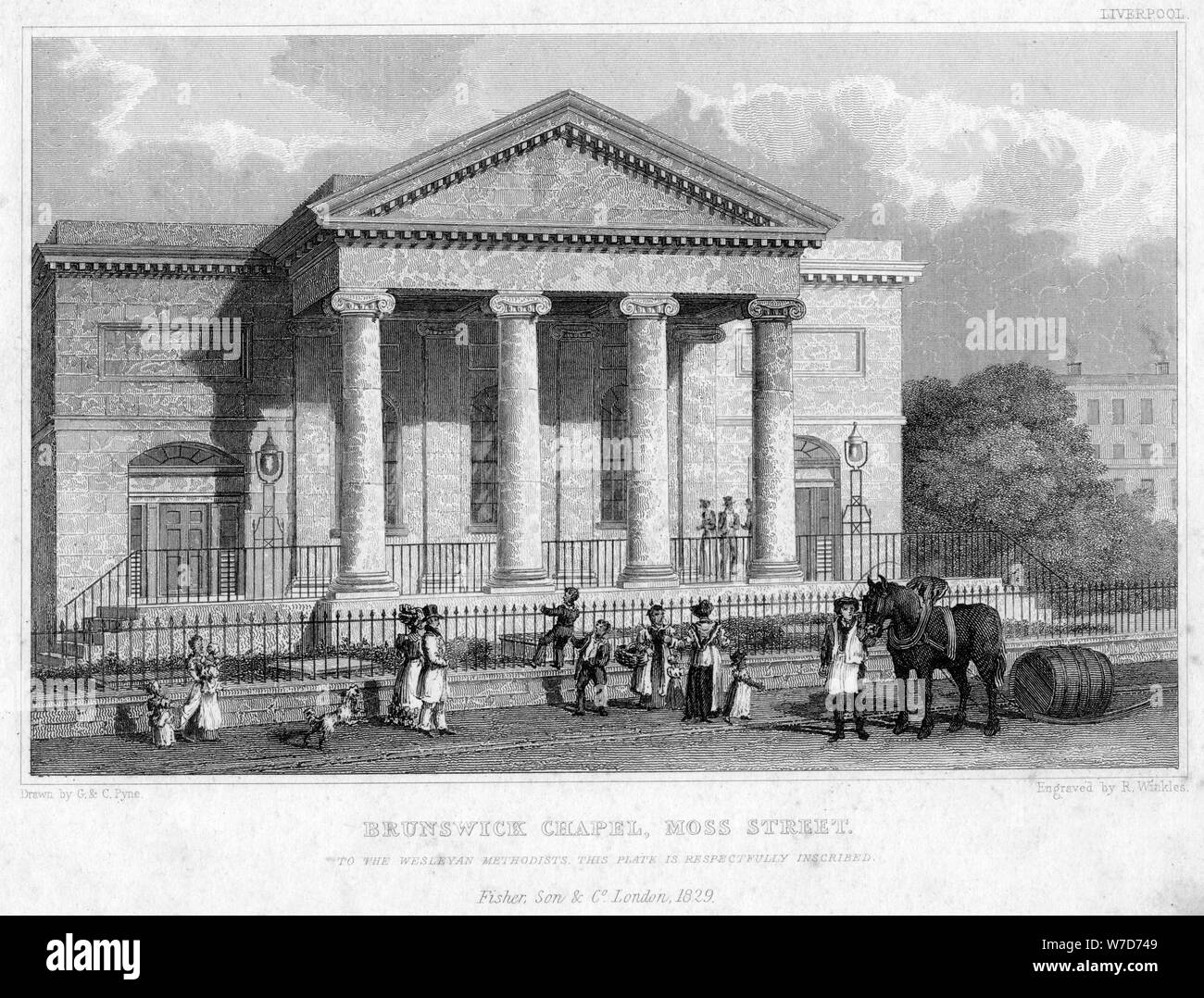 Brunswick Chapel, Moss Street, Liverpool, 1829.Artist: R Winkles Stock Photo