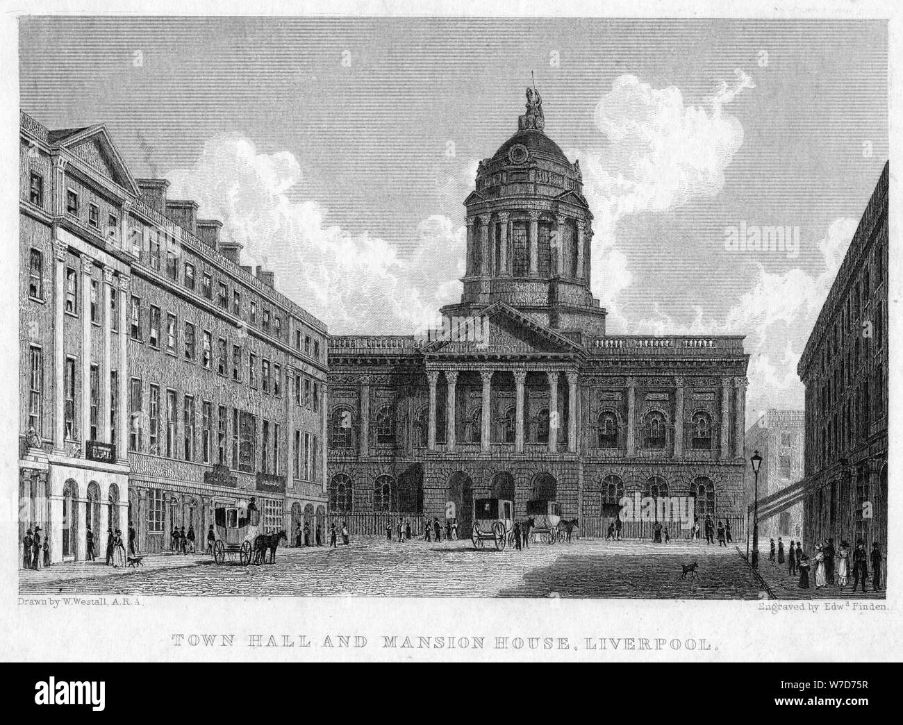 Town Hall and Mansion House, Liverpool, 19th century.Artist: William Westall Stock Photo