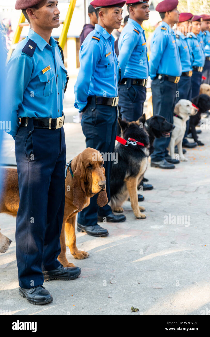 KATHMANDU, NEPAL NOVEMBER 6, 2018 Nepal police celebrates Kukur
