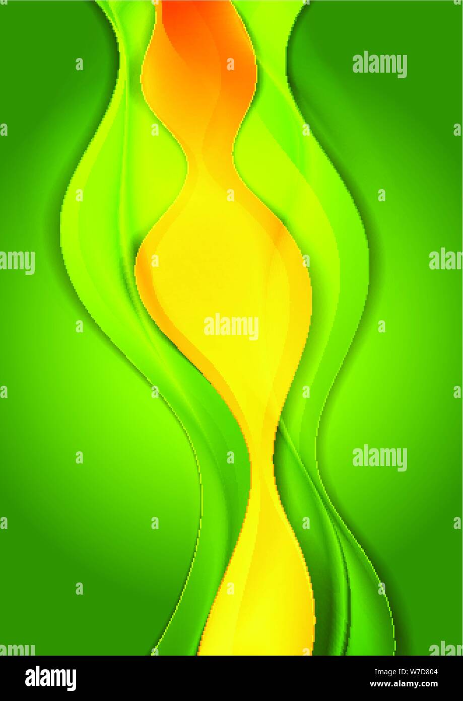 Bright green and orange abstract waves background. Vector design Stock Vector