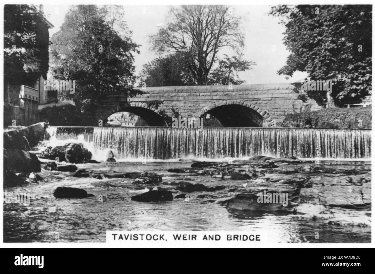 Tavistock, weir and bridge, 1937. Artist: Unknown Stock Photo