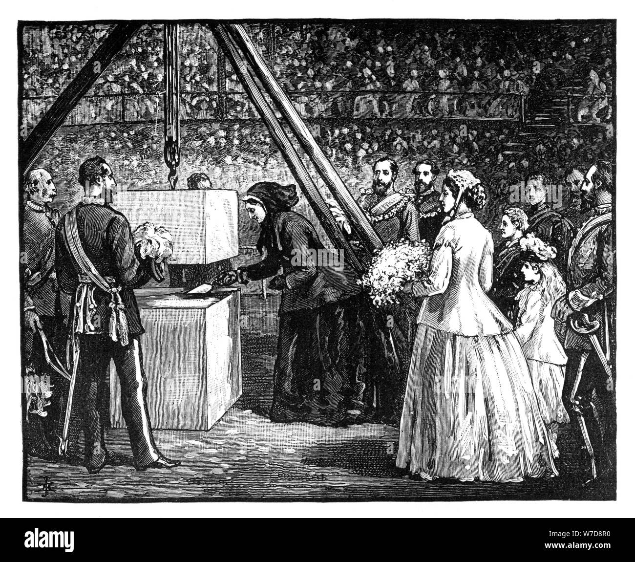 Queen Victoria laying the foundation stone of the Royal Albert Hall, London, 1860s. Artist: Unknown Stock Photo
