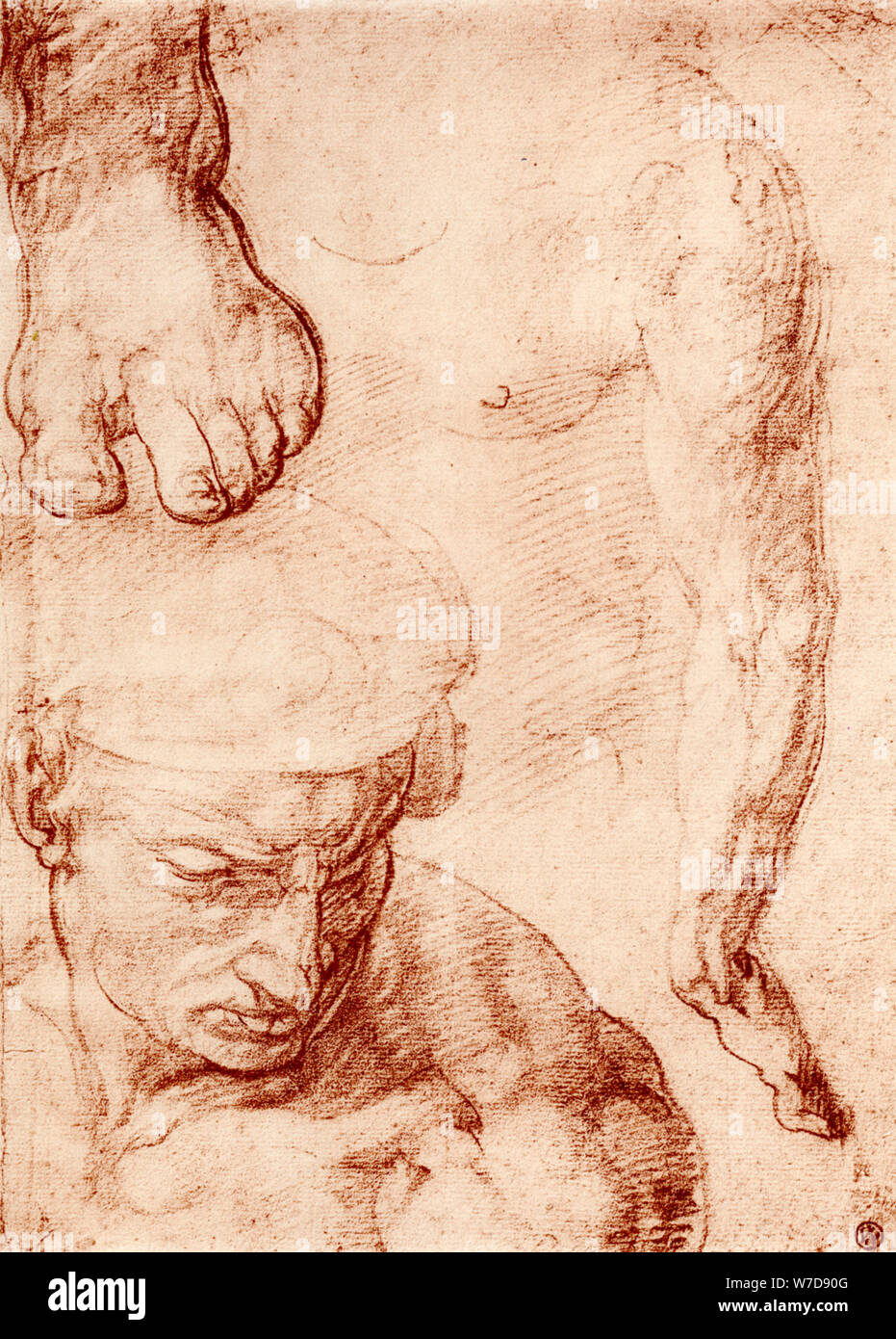 Studies for the figure of the cross-bearer in the Last Judgement, Sistine Chapel, Rome, 1913. Artist: Michelangelo Caravaggio Stock Photo