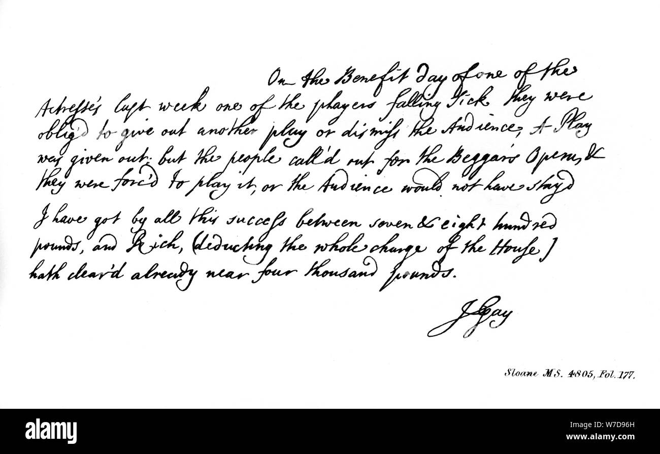 Part of a letter from John Gay to Dean Swift, c1728, (1840).Artist: John Gay Stock Photo
