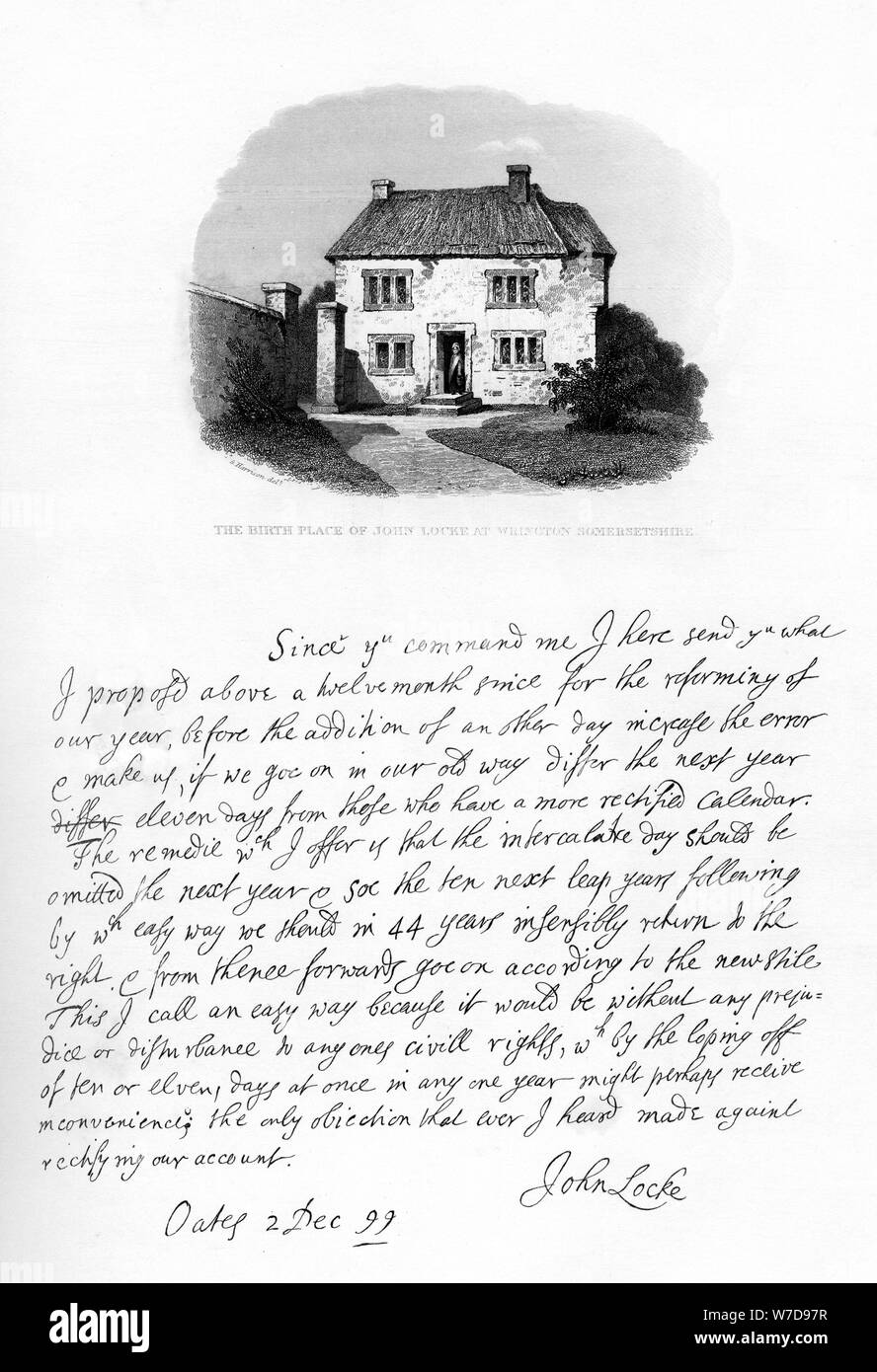 Part of a letter from John Locke to Sir Hans Sloane, late 17th-early 18th century, (1840).Artist: John Locke Stock Photo