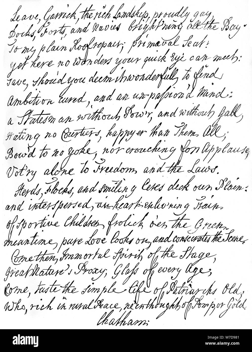 Poem by Lord Chatham to David Garrick, 18th century, (1840). Artist: William Pitt Stock Photo