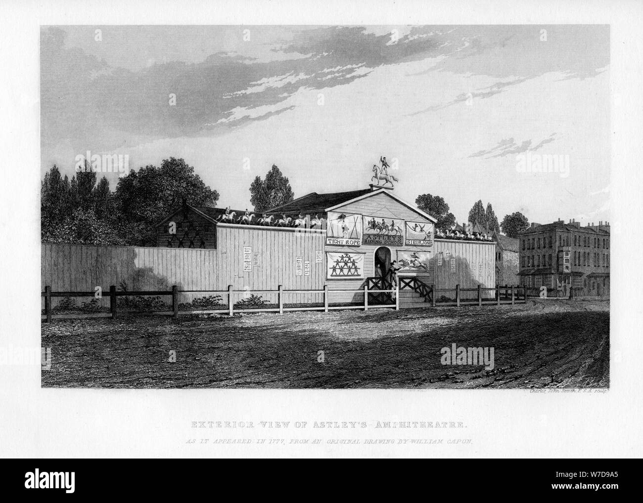 Exterior view of Astley's Amphitheatre in London as it appeared in 1777