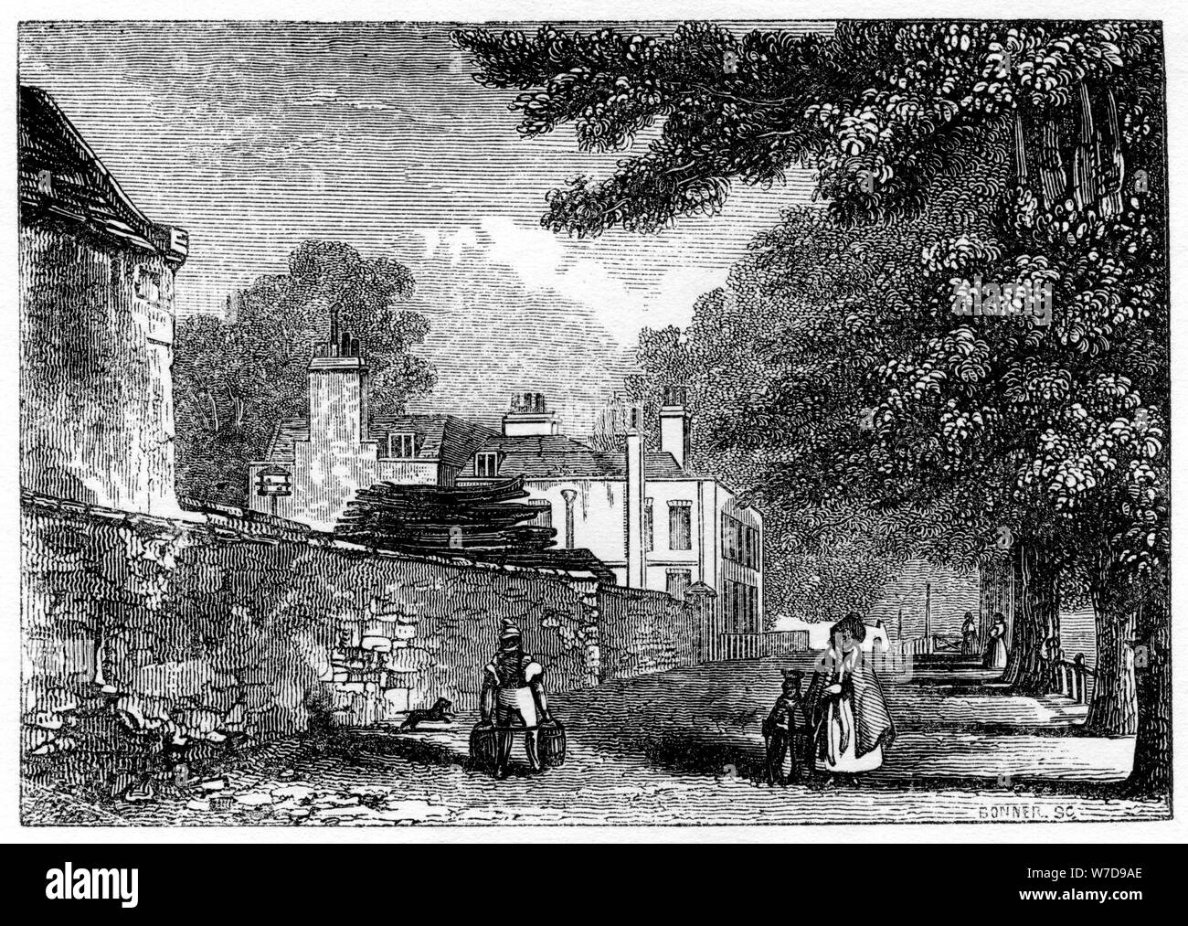 Upper Flask Tavern, Hampstead Heath, residence of George Steevens, 1840. Artist: Unknown Stock Photo