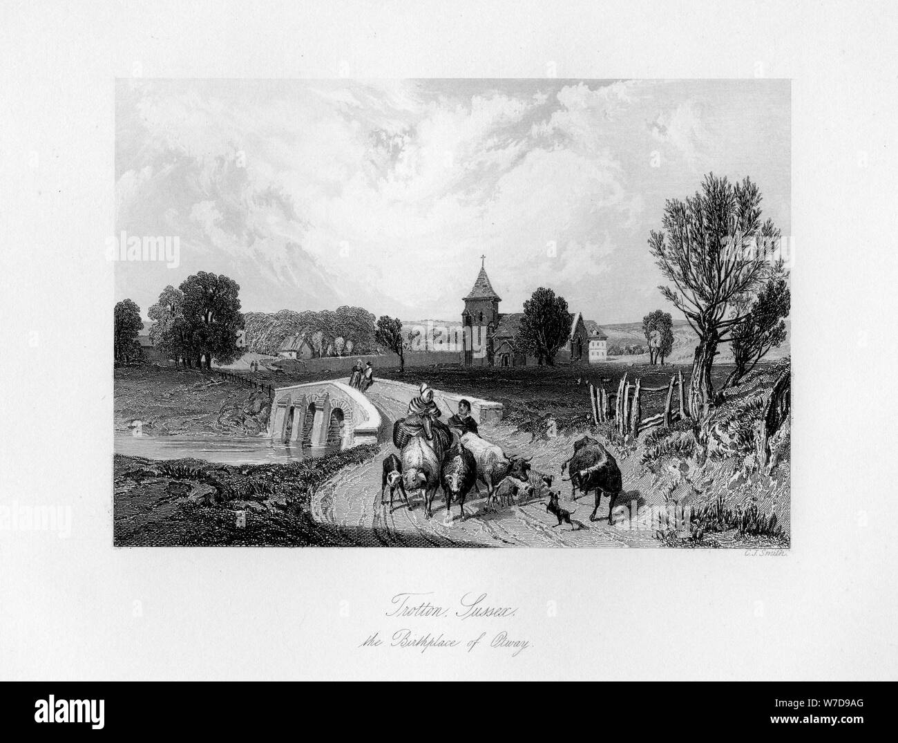 Trotton, Syssex, the birth place of Otway, 1840. Artist: C J Smith Stock Photo