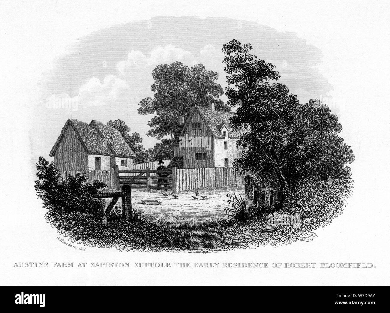 Austin's Farm at Sapiston, Suffolk, the early residence of Robert Bloomfield, 1840.  Artist: G Harrison Stock Photo