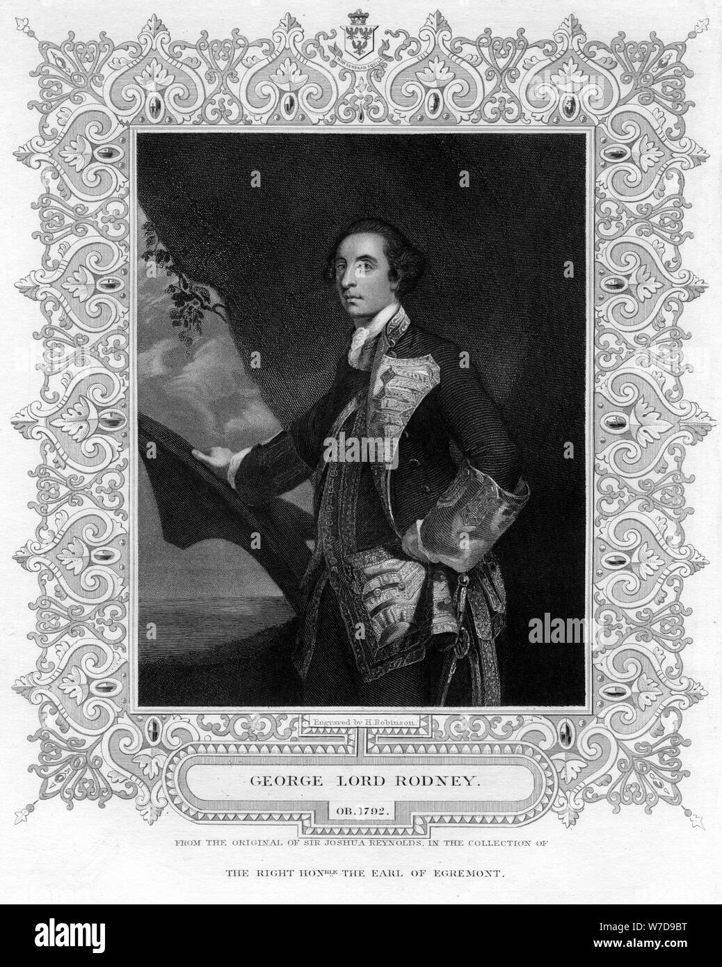 Admiral George Brydges Rodney (1719-1792), 1st Baron Rodney, 19th century.Artist: H Robinson Stock Photo