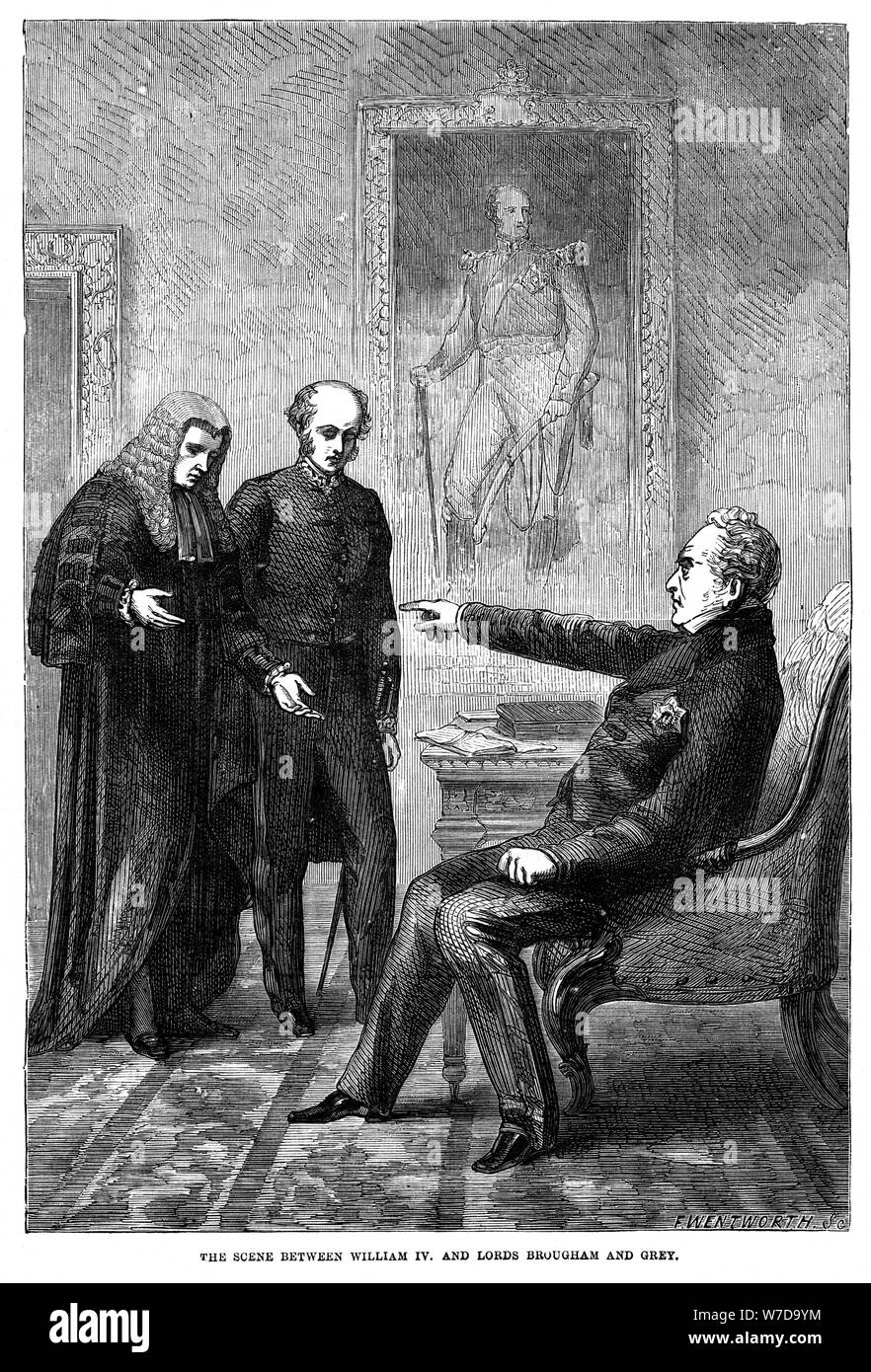 King William IV, Lord Henry Brougham and Lord Charles Grey, 1832.Artist: F Wentworth Stock Photo
