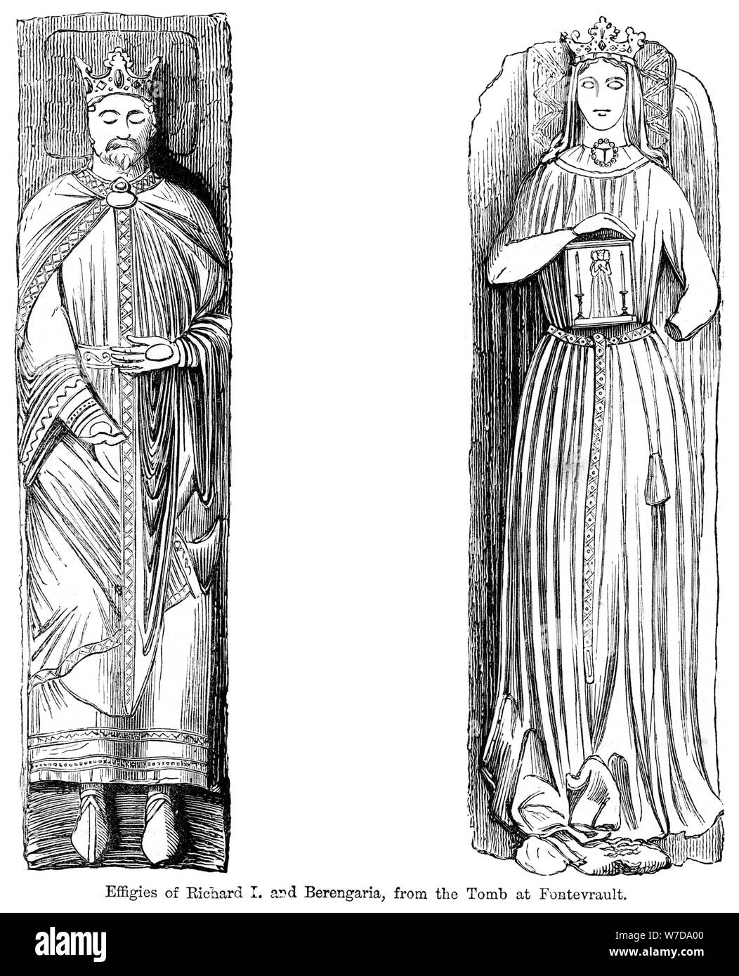 Effigies of Richard I and Berengaria, from the tomb at Fontevrault Abbet, France. Artist: Unknown Stock Photo