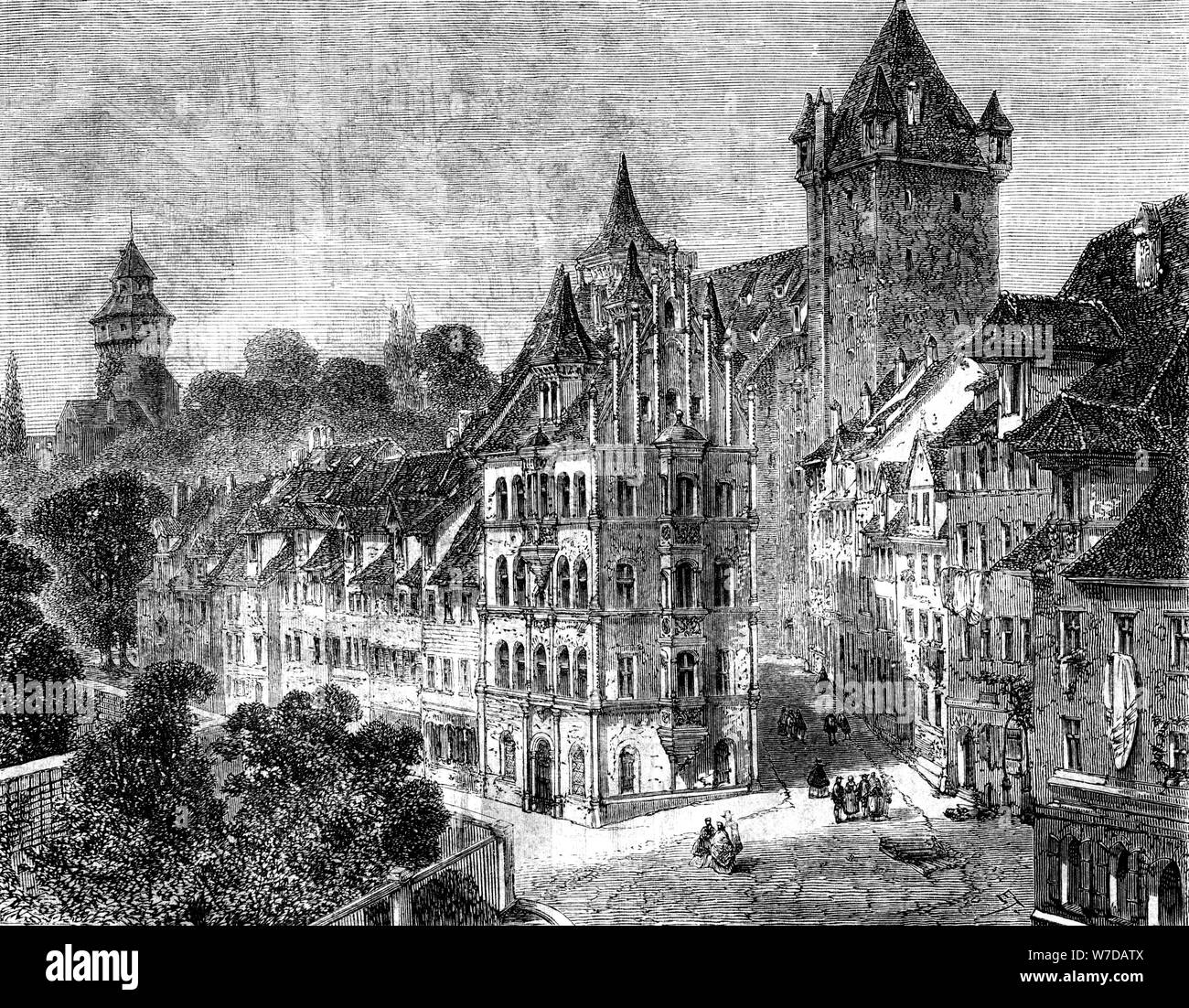 The Panierplatz in Nuremberg, Germany, 19th century.Artist: Therond Stock Photo