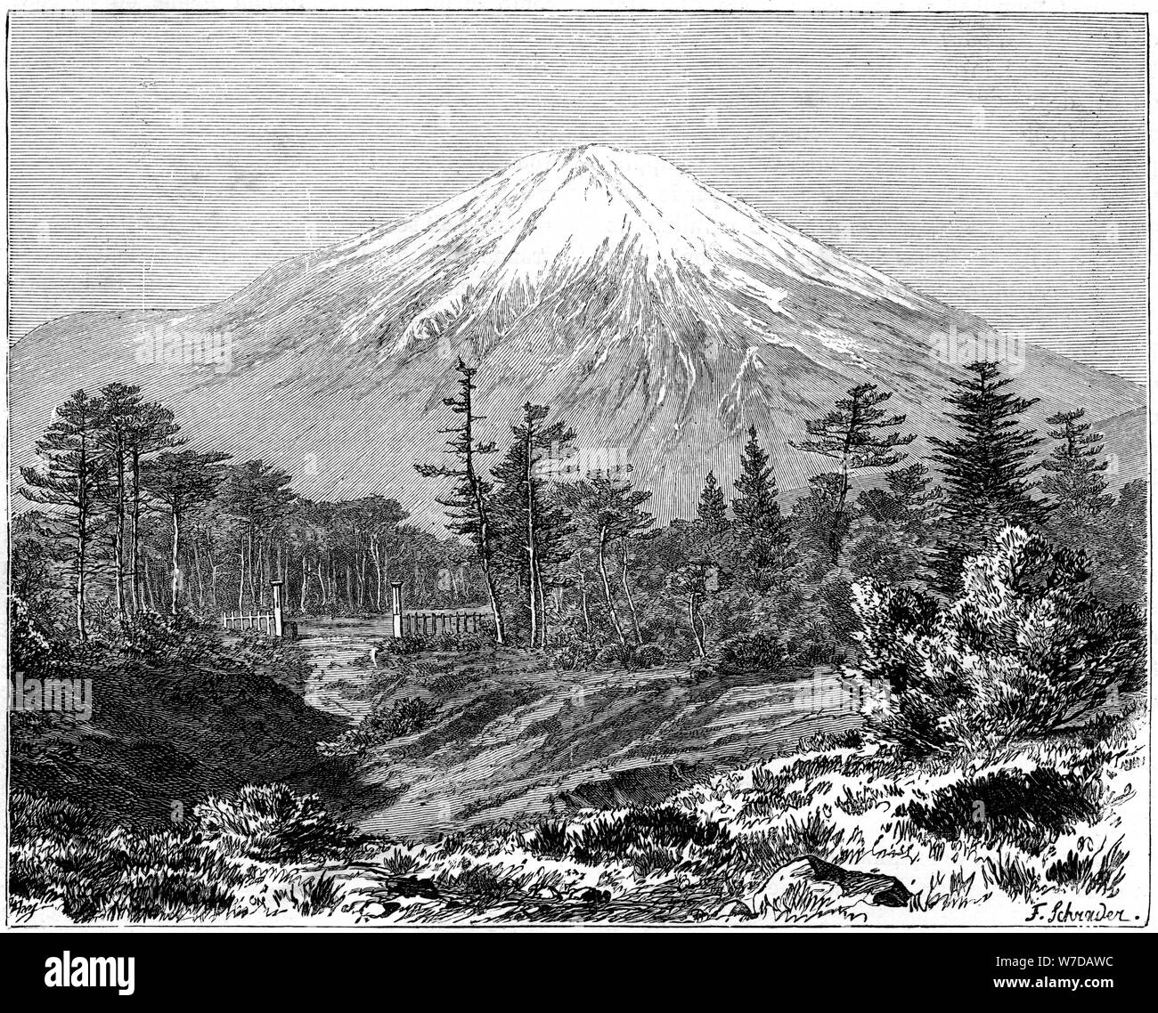 Mount Fuji, Japan, 19th century. Artist: F Schrader Stock Photo