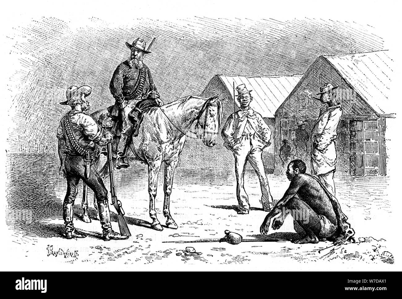 'Boers and Kaffirs', Cape Colony, South Africa, 19th century. Artist: Pranishnikoff Stock Photo