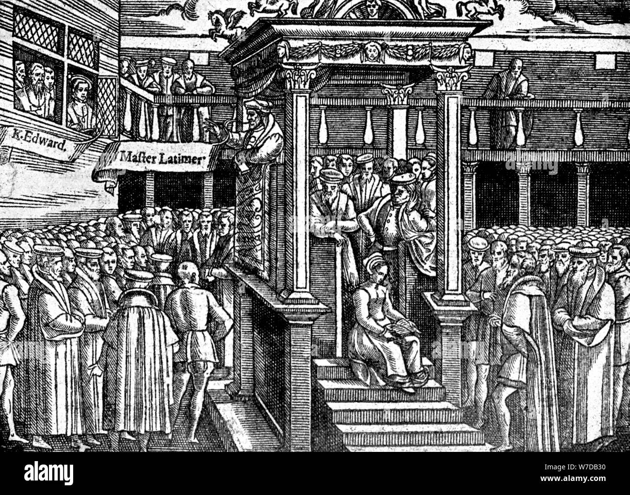 'Latimer Preaching Before King Edward VI', c1550 (c1920). Artist: Unknown Stock Photo