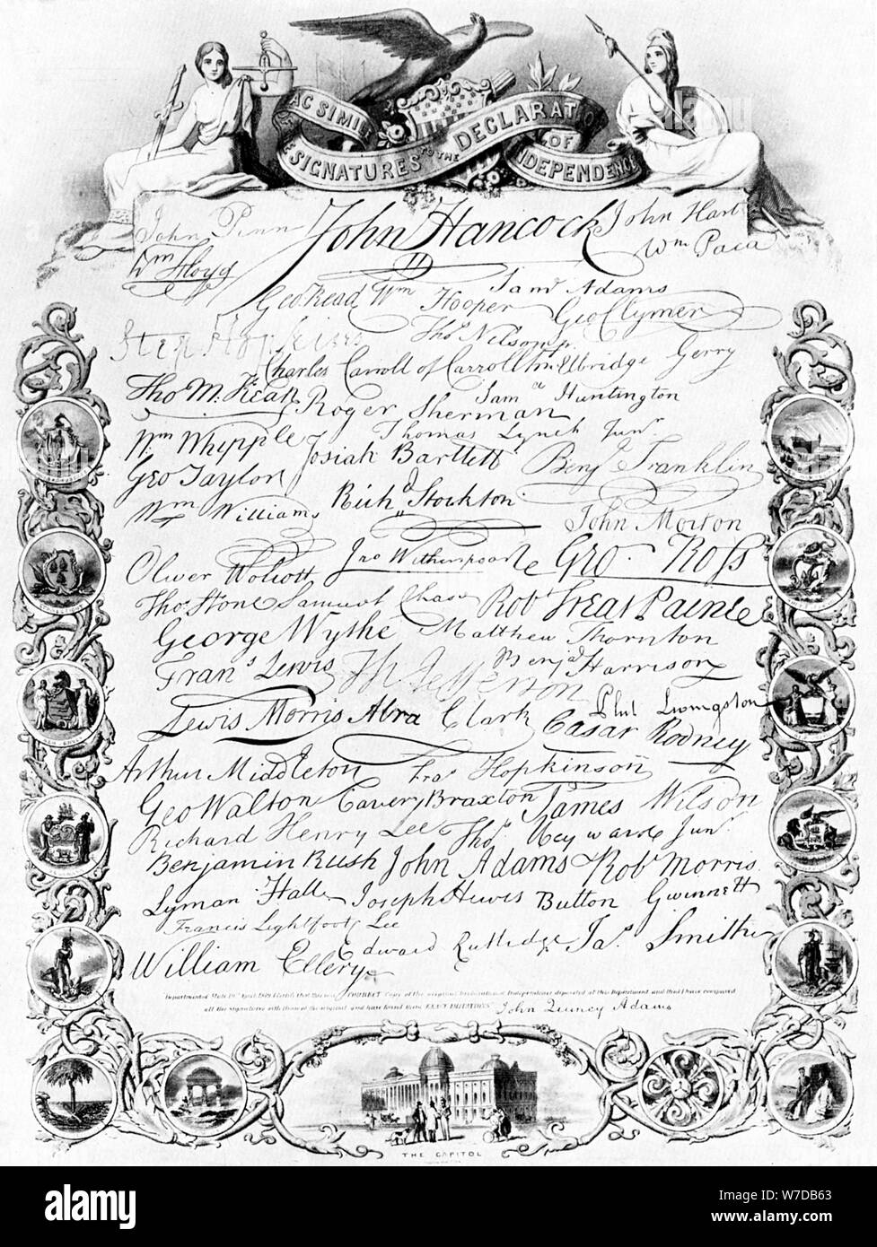 The signatures to the American Declaration of Independence, c1776, (c1920). Artist: Unknown Stock Photo