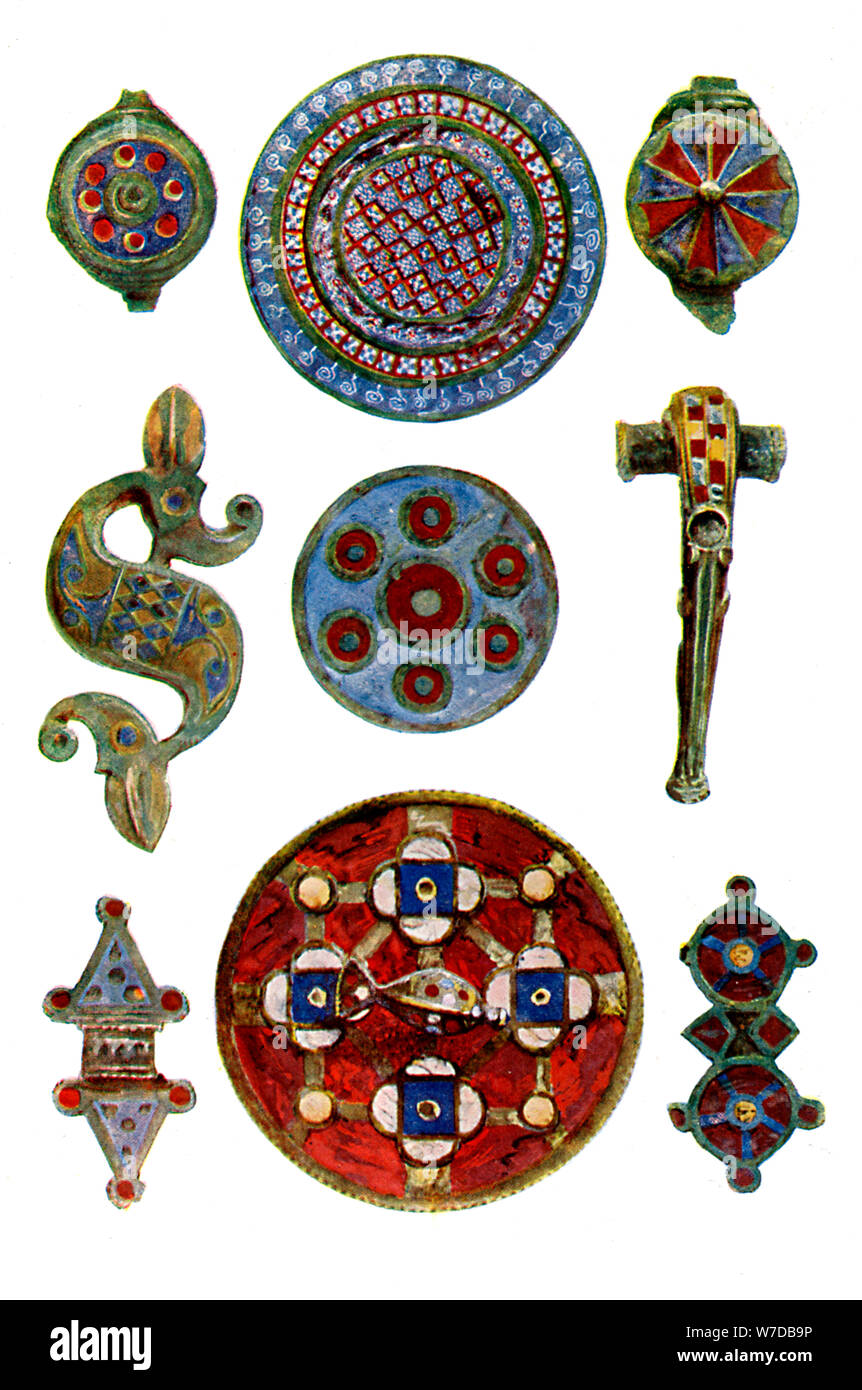 Romano-British enamelled ornaments, 1st- 2nd century AD. Artist: Unknown Stock Photo