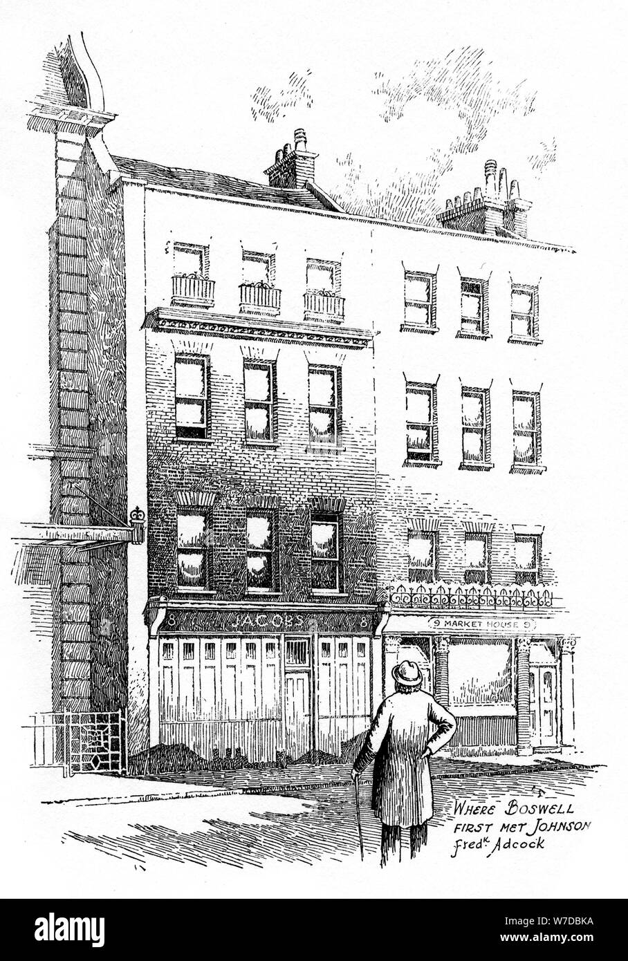 Where James Boswell first met Dr Johnson, London, (1912). Artist: Frederick Adcock Stock Photo