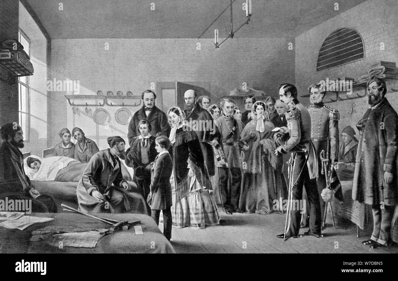 Queen Victoria visiting the wounded, 1850s, (c1920). Artist: Jerry Barrett Stock Photo
