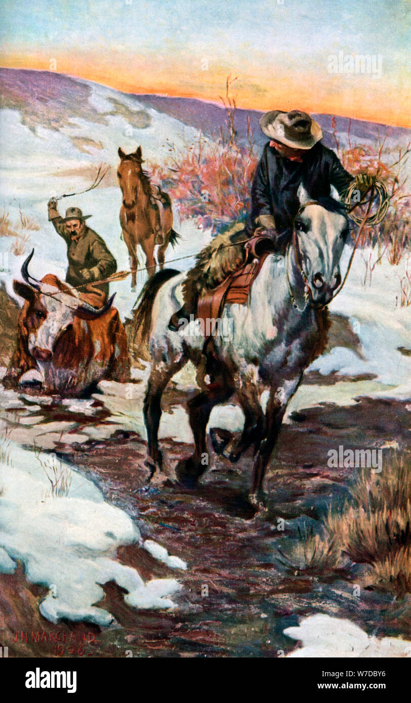 'Winter Work for the Cowboys', 1906 (1908-1909). Artist: Unknown Stock Photo