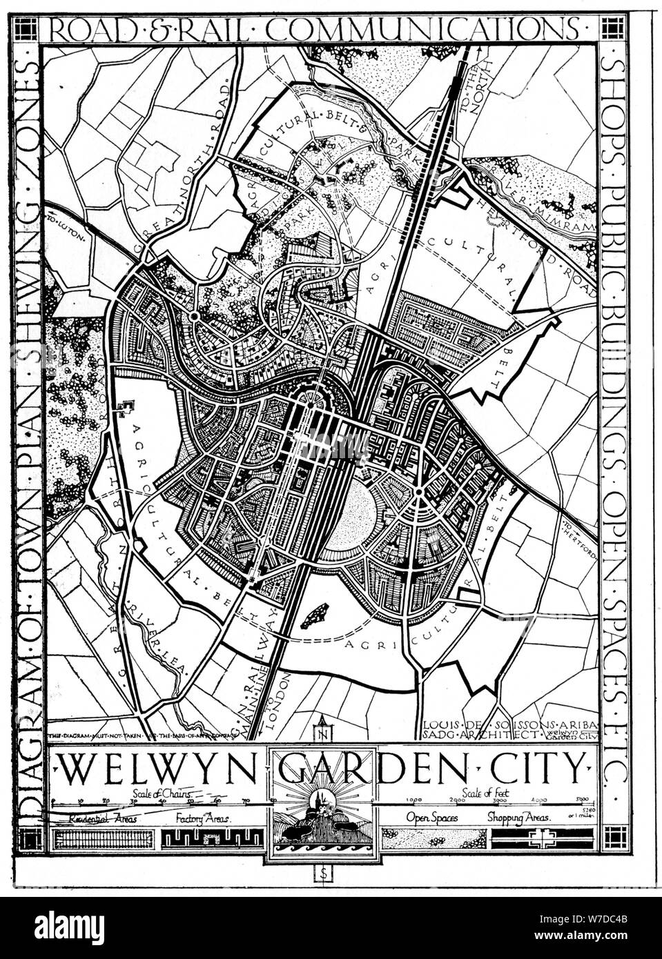 Map of Welwyn Garden City, Hertfordshire, England, 1926. Artist: Unknown Stock Photo