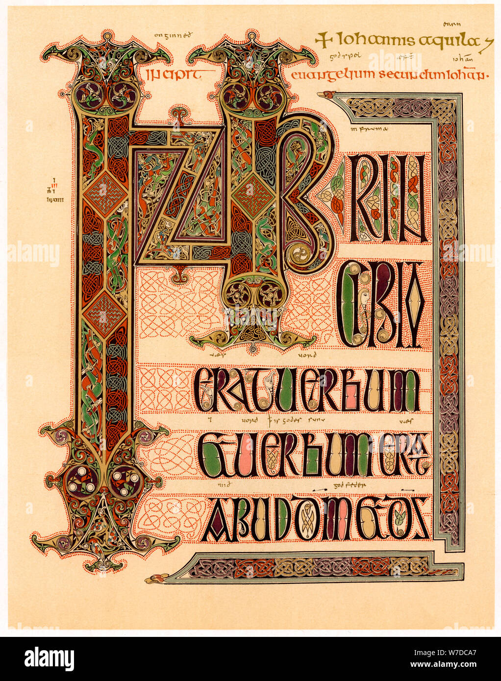Initial page from the Lindisfarne Gospels, late 7th or early 8th century. Artist: Unknown Stock Photo